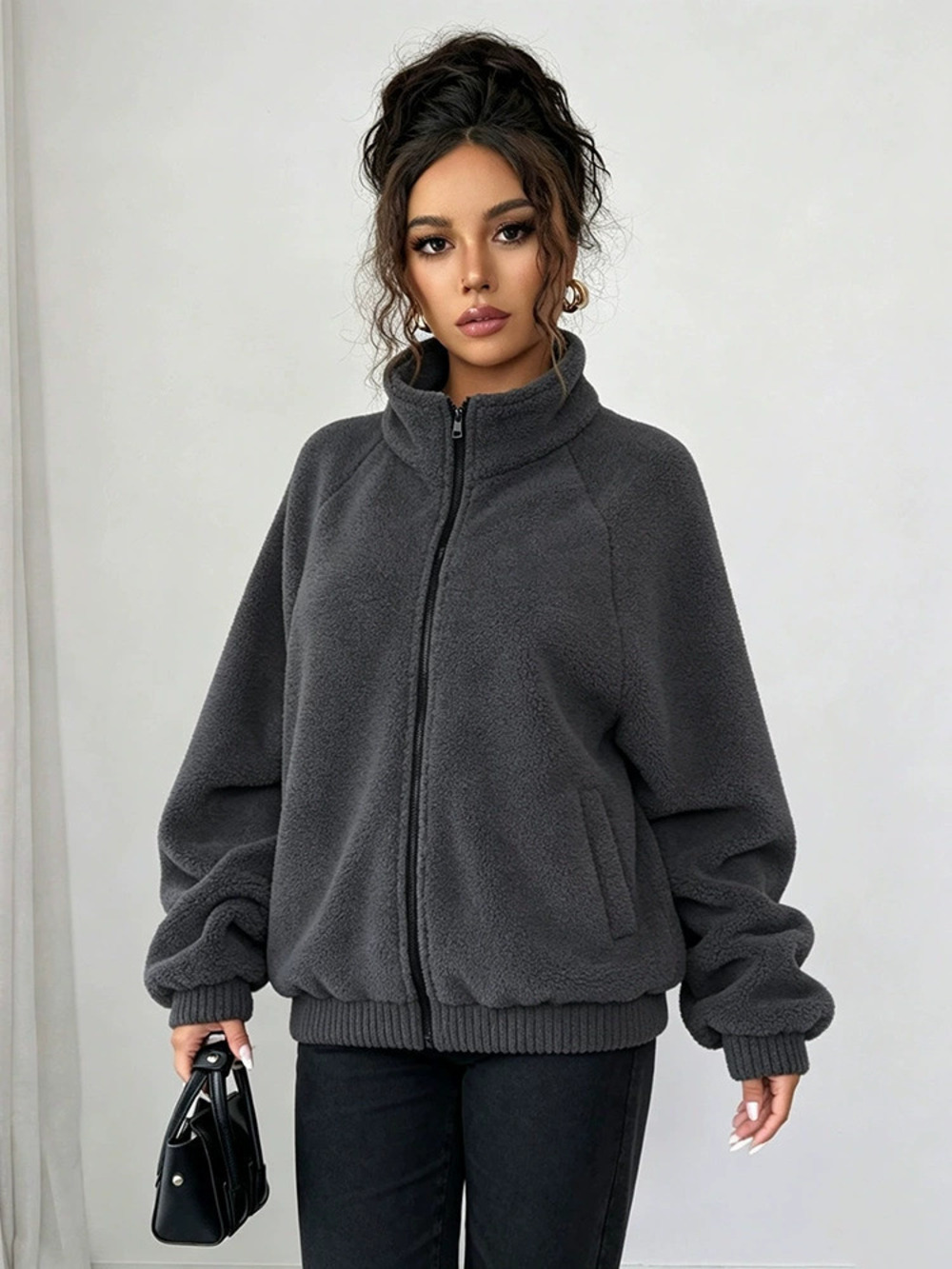 ZARA Vintage Stand Collar Zip Up Trendy Casual Hoodie Jacket Cardigan for Autumn